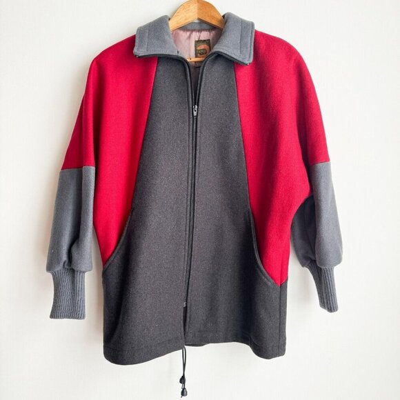 Vintage Fox Run Grey Red Wool Short Wool Parka S - Picture 1 of 8
